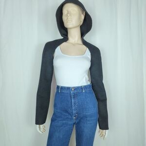 y2k Wool Angora hooded cropped Shrug Bolero Grey S  DKNY
